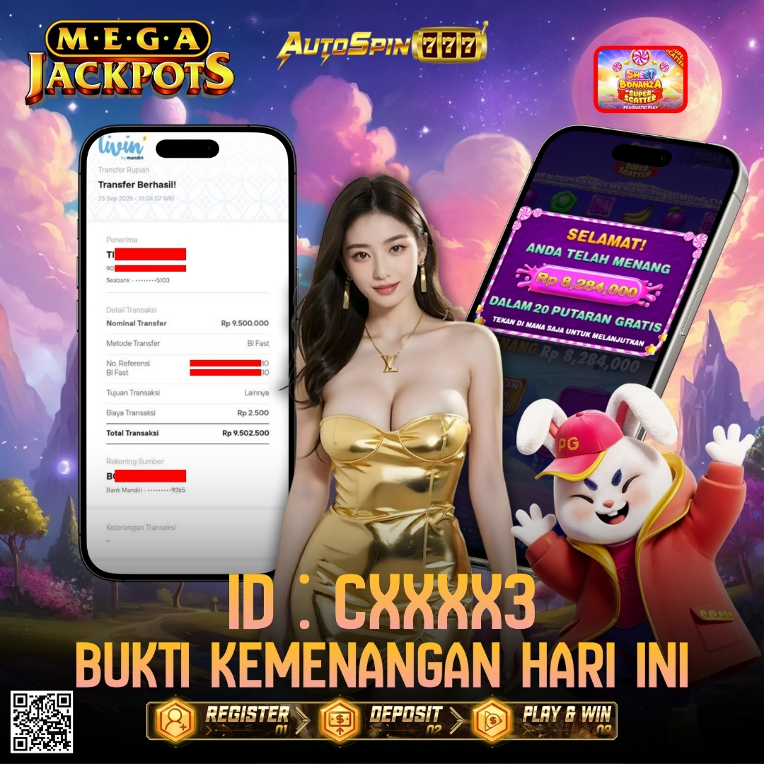 AUTOSPIN777 : BUKTI RESMI PEMBAYARAN KEMENANGAN SLOT : SWEET BONANZA SUPER SCATTER RP. 9.500.000.- LUNAS 25 SEP 2025