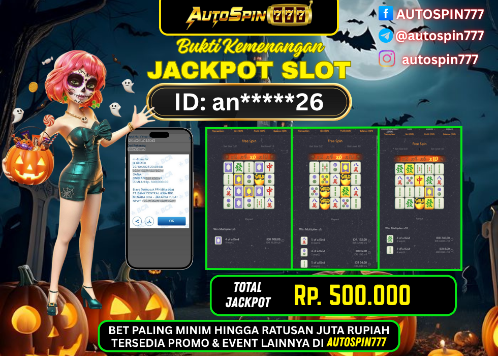 AUTOSPIN777 : BUKTI RESMI PEMBAYARAN KEMENANGAN SLOT : MAHJONG WAYS RP. 500.000.- LUNAS 30 OCT 2025