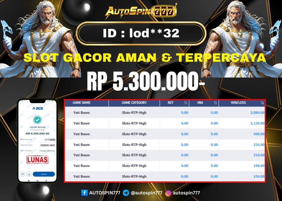 AUTOSPIN777 : BUKTI RESMI PEMBAYARAN KEMENANGAN SLOT : YETI BOOM RP. 5.300.000.- LUNAS 13 SEP 2025